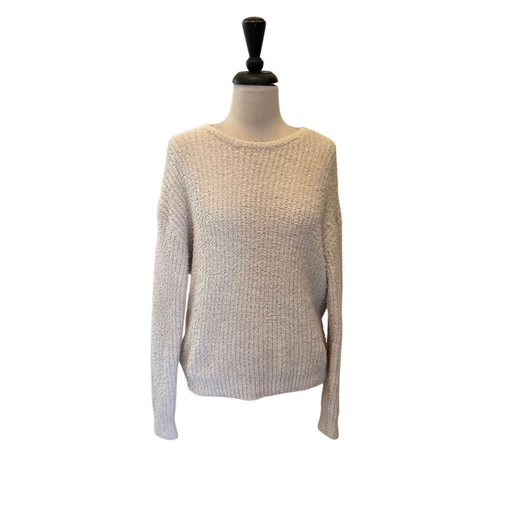 Pink Rose Women's French terry Twist Back Long Sleeve Sweater Cream Small